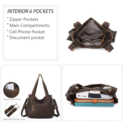 Image of Purses Women Handbags Large Double Zipper Multi Pocket Washed Shoulder Bags Purse with compartments Designer