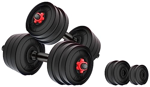 Image of Kore PVC-DM-40KG-COMBO16 (5 kg x 4 + 2 kg x 4 + 3 kg x 4) Adjustable Dumbbells Set, Multicolour, multicolor & Kore RW PVC Plate-30KG (5 KG X 2 + 10 KG X 2) Weight Plate, Black