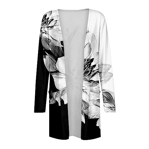 Women's Long Sleeve Cardigan Dressy 2025 Mid-Length Casual Shirt Floral Print Fashion Tshirt Trendy Coat with Pocket3