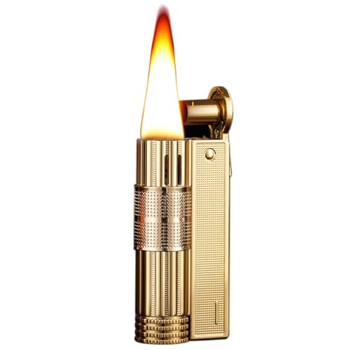 Encendedor metálico dorado recargable con llama ajustable miniatura 1