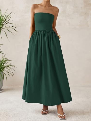 Image of PRETTYGARDEN Women 2026 Summer Elegant Strapless Maxi Dress Tube Top Dress A Line Flowy Long Wedding Party Cocktail Dresses