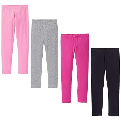 DOCHY Baby Girls' 4-Pack Leggings Cotton Basic Legging for Kids Fitting Long Pant Girls Leggings Toddler Active Leggings (4-5T) Multi Cover