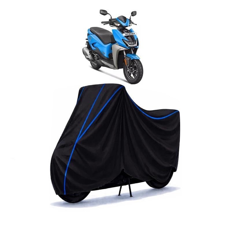 Image of Scooty Cover Water Resistant for Xoom LX - Drum | Universal Scooter & Bike Cover | Heavy Duty UV Dust, Rain & Scratch Protection | Elastic Fit All Weather Indoor Outdoor | Black with Blue Piping