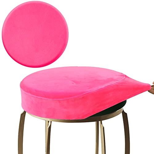 SINOSSO Bar Stool Cover, Super Soft Velvet Dia.15.5"-18" Round Stretchy Washable Dustproof Slipcover for Upholstered Furniture (L, Hot Pink,1 Count)
