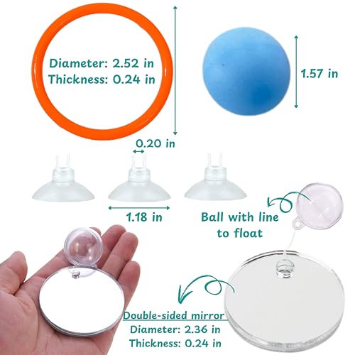 Image of Betta Mirror Enrichment Fish Toys Stimulation, 2 pcs Exercise Feeding Rings And Training Mirror With Floating Ball Toy, Betta Fish Tank Accessories, Small Aquarium Tank Decoration (Orange, M)