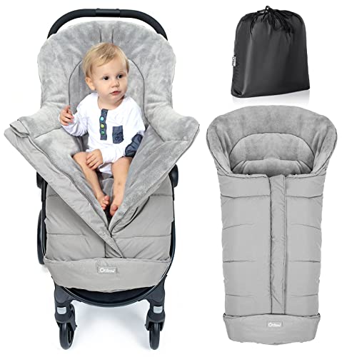 Image of Orzbow Stroller Footmuff Universal - Weather-Proof Bunting Bag for Toddler, Warm Fleece Sleeping Bag for Cold Weather, Easily Attaches to Most Strollers, Baby Boys Girls Winter Essentials, Light Grey