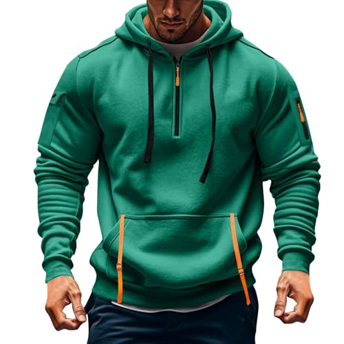 Mens Hoodies Pullover Tactical Fleece Lined Quarter Zip Hooded Sweatshirt Drawstring Plus Size Hoodie with Pockets2