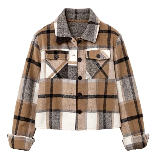 SdGgsgv Plaid Crop Jacket Women Button Up Loose Fit Fall Light Jackets - image 4