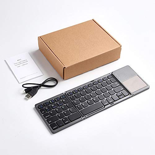 Pocket Size Foldable Bluetooth Keyboard Portable USB Rechargeable Bluetooth Keyboard with Touchpad Mini Keyboard for Windows Android iOS Windows Tablet Smartphone Laptops (Dark Grey) - Thumbnail 3