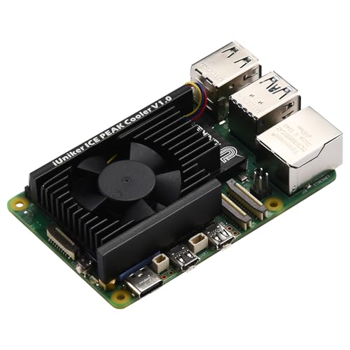 iUniker Ultra-Quiet Active Cooler for Raspberry Pi 5, ICE Peak Cooler for Raspberry Pi 5, Aluminum Heatsink and 3510 Cooling Fan for Raspberry Pi 5 16GB/8GB/4GB/2GB
