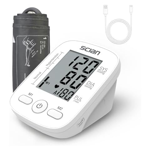 Scian Blood Pressure Monitor Upper Arm for Home Use, Automatic Blood Pressure Arm Cuff with Large Cuff 8.7"-16.5", Large LCD Display, 2 User 180 Memory, USB Cable (White) Cover