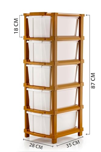 Image of TEKCOOL Plastic Drawer Organizer Self Standard Rectangular Multi Purpose Modular Drawer System Large Chest of Drawer Organizer for Home Office,Product Dimension When assembeled (5XL, Brown hex);'