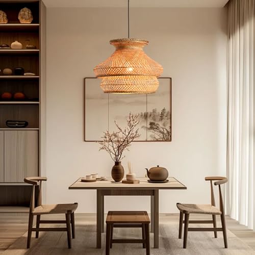 Candelabro de mimbre marrón de doble capa con diseño elegante suspendido