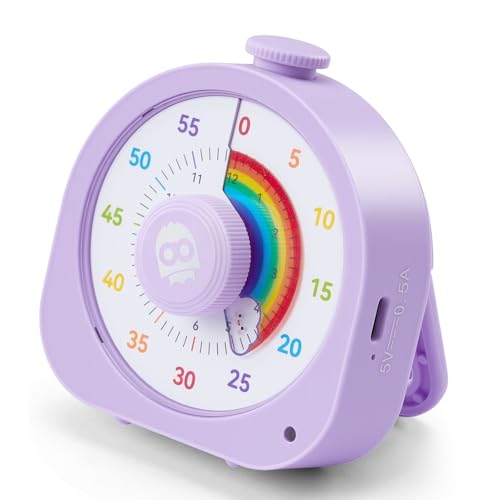 Image of Visual Timer for Kids and Adults 60 Min /12 Hour Rechargeable Countdown Timer with Magnetic Sticker and Mute Function Kids Pomodoro Timers for Classroom Office Kitchen Silent Operation & Rainbow Disk