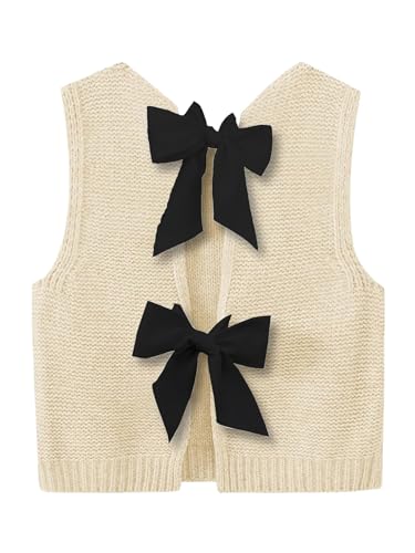 Image of GORGLITTER Women's Tie Back Cropped Sweater Vest Bow Sleeveless Knit Tank Tops Trendy Cute Cardigan Dressy Casual Outfits