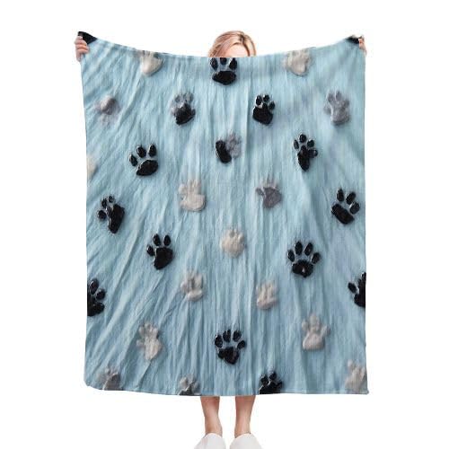 Manta Polar 220 x 240 Huellas Negras, Mantas para Cama 105 de Franela Cálida y Cómoda para Niños y Adultos, Manta para Sofá Reversible para Cubre Sofa Colchas, Fácil de cuidar