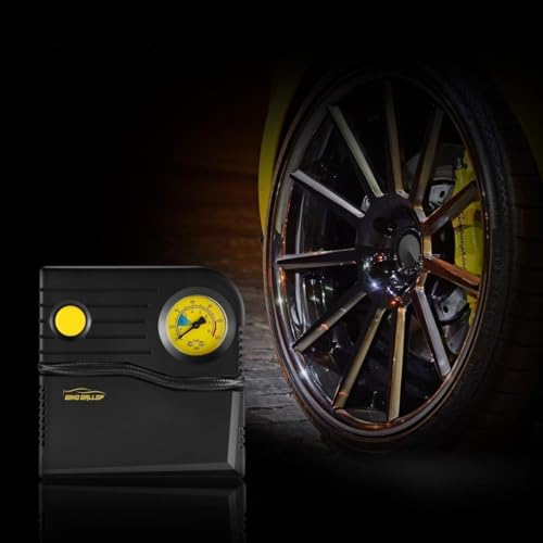 WindGallop Compresor Aire Portatil12v Inflador Ruedas Coche Hinchador Electrico Bicicleta Mini Compresor de Aire Portatil Bomba de Aire con Manómetro de Neumáticos y Adaptadores de Válvulas (Amarillo) - imagen 5