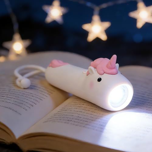 NICE POINT Lampe Torche Enfant LED Rechargeable USB-C, Lampe de Poche Enfant Licorne Rose avec Dragonne, Petite Lampe Torche Silicone Dès 3 Ans, Lampe Camping...