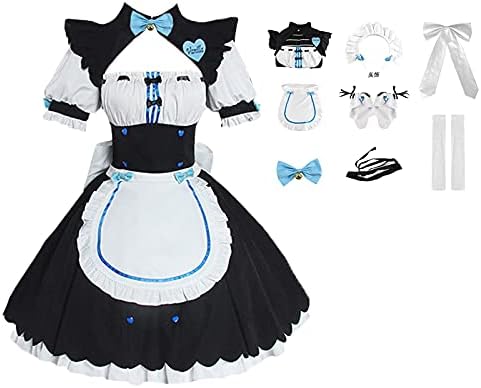 Disfraz de sirvienta para mujer, disfraz de sirvienta de anime Neko blanco y negro, orejas de gato, disfraces de Halloween