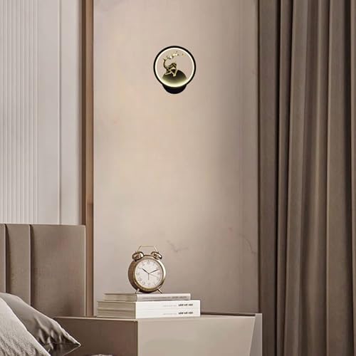 Image of Modern Round LED Wall Light with Golden Deer & Branch Design, Multi-Color LED, Elegant Decorative Lamp for Living Room & Bedroom, Pack of 1