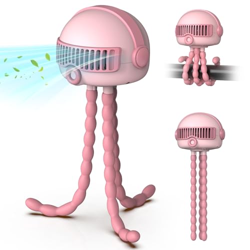 Image of Portable Baby Stroller Fans, 4000mAh Battery, 3-Speed Cooling Fan with Safety Net, Low Noise, Compact & Multifunctional for Stroller /Crib /Car /Desktop /Camping - Baby Stroller Cooling Fans (Pink)