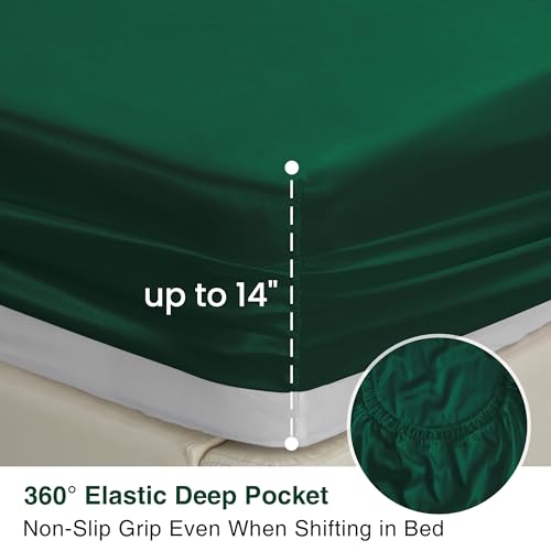 Love's cabin Twin XL Satin Sheet Sets - 3 Piece Dark Green Silky Bed Sheets with Deep Pockets, Luxury Silk Feel Satin Sheet Set Twin XL (1 Flat Sheet,1 Fitted Sheet,1 Pillow case)