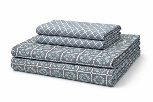 Image of Blue Strip 220TC Glace Cotton Elastic Fitted Bedsheets Single Bed with 1 Pillow Cover | Single Bed with All Around Elastic, Size 42 inch x 75 inch Inches