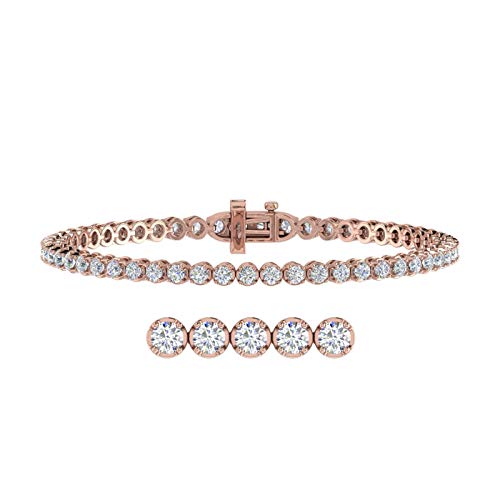 Image of 1 to 6 Carat Prong Set Round Cut Natural Diamond Tennis Bracelet for Women in 14K Gold (7 Inch) (I1-I2 Clarity)