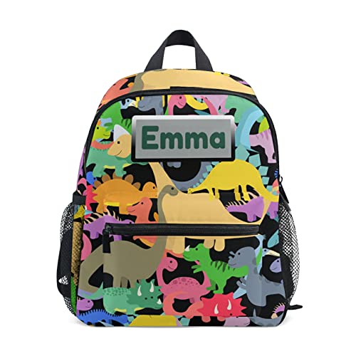 Aflyko Custom Name Rainbow Cute Dino Kids Backpack for Daycare Bookbag Kindergarten Daypack for Toddler Girls Boys 10" × 4" × 12"