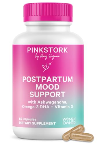 Image of Pink Stork Postpartum Mood Support, 30-Day Supply | Postnatal Mood, Cognition + Stress Support | Ashwagandha, Saffron, Omega-3 DHA, B12 | Breastfeeding-Friendly | Non-Drowsy