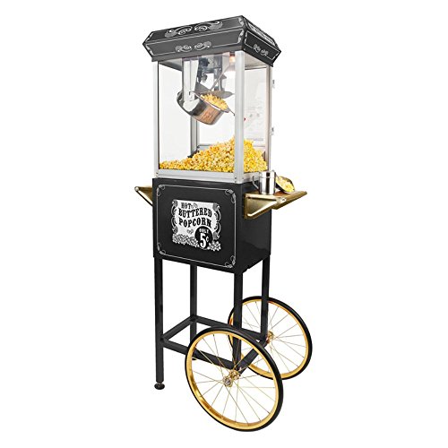 Image of Funtime Sideshow Popper 8-Ounce Hot Oil Popcorn Machine with Cart, Black /Silver