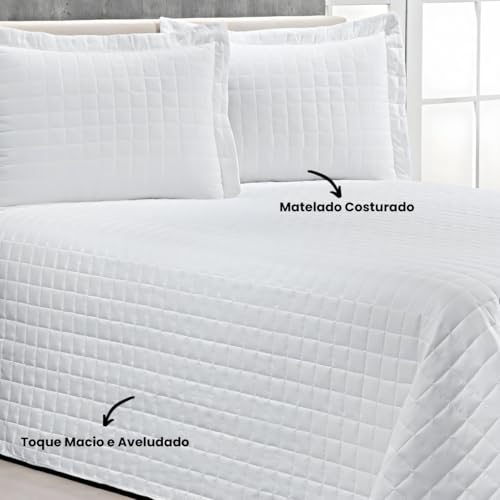 Colcha Cobre Leito Casal com Porta Travesseiro 300 Fios Toque Macio Kit 3 Peças Branco