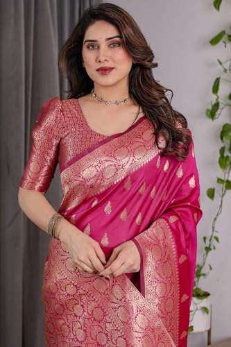 Image of SGF11 Women's Kanjivaram Soft Silk Saree With Unstitched Blouse Piece
