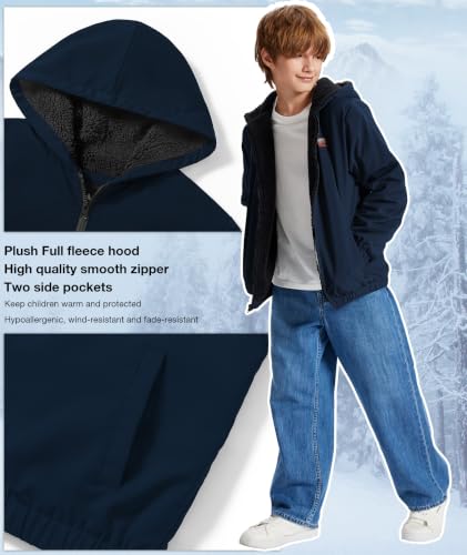 Image of ZITY Boys Fleece Jacket Sherpa Lined Zip Up Hoodie