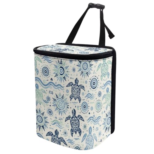 Image of Talayituse Bohemian Sea Turtle Pattern Car Trash Can with Lid, Leak Proof Auto Trash Bag Hanging Vehicle Garbage Can Multipurpose Storage Container for Back Seat Road Trip