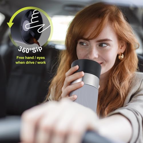 Image of Travel Coffee Mug Spill Proof,17 Oz Travel Mug with 360Drinking Lid,Double Wall Vacuum Insulated Coffee Travel Mug Stainless Steel Thermal Coffee Thermos Mugs for Hot and Cold Drinks(Grey)