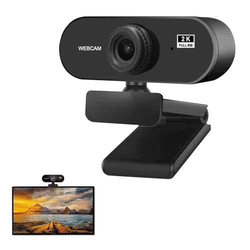 2K Webcam for PC with Microphone, Full HD Web Cam for Streaming/Zoom/Microsoft Teams, USB C Web Camera for Laptop/Desktop/Mac, Computer Monitor Web Cam, External Small Best Webcam for Gaming (Black)