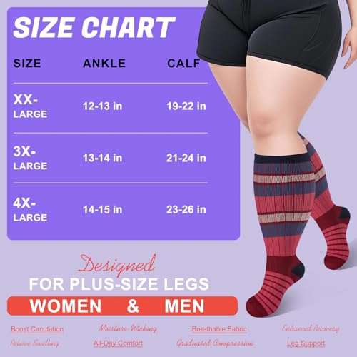 Image of 4 Pairs Plus Size Compression Socks,Extra Wide Calf 20-30 mmHg Knee High Compression Socks for Men Women Circulation