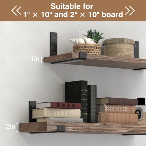 10 Inch Wall Shelf Brackets (Match 9.25" Board) 4Pcs, Heavy Duty Black Metal, Garage, Kitchen, Bathroom Floating Shelves Hardware #TOP2