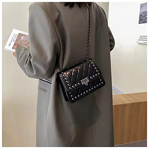 Studded Chain Bag For Women, Vegan Small Purse Messenger Shoulder Crossbody Rivet Handbag(Black) #TOP5