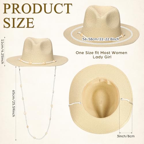 Sombrero de playa femenino beige con ala ancha miniatura 2