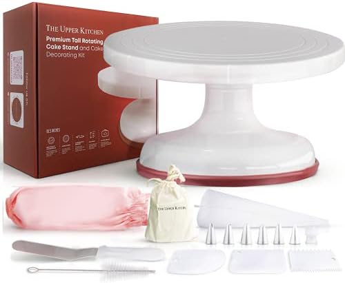 The Upper Kitchen Cake Spinner – Best Cake Spinner Turntable for Decorating, Tall Spinning Cake Stand for Decorating, Rotating Cake Stand, Small Revolving Cake Stand, White Cake Decorating Stand