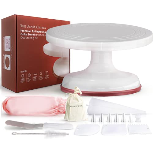 The Upper Kitchen Cake Spinner Turntable â€“ Best Cake Spinner for Decorating, Sturdy Spinning Cake Stand for Decorating, 10.5 Rotating Cake Stand, Small Cake Turntable, White Cake Decorating Stand