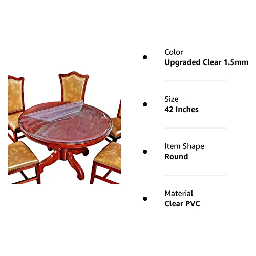 42 Inch Diameter Round Furniture Clear Plastic Cover Tablecloth Protector Coffee Dining Conference Table Top Wipeable Protective Pad Office Desk Side Tabletop Topper Cover Soft Glass Pad Mat Vinyl Pvc #TOP7