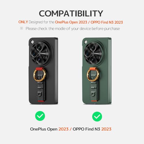 NINKI Compatible Strap Case for OnePlus Open Case with Wristband & Screen Protector,OPPO Find N3 Case,Shockproof Hard PC Cover Thin Lightweight Phone Case for OnePlus Open Flip Case with Strap Green