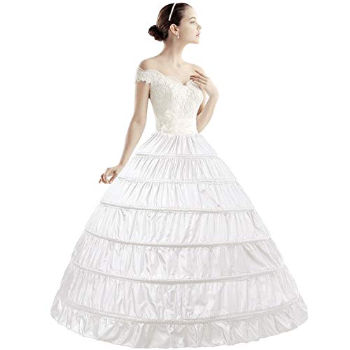 Full A-line 6 Hoop Petticoat For Wedding Dress Ball Gown Girls Skirt Slips Long Underskirt for Bridal White