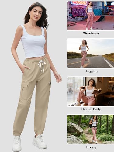 Image of Cromoncent Girls&Womens Cargo Pants Elastic Waist Lightweight Outdoor Jogger Pants, 6 Years - XX-Large