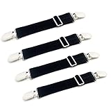 Adjustable Bed Sheet Corner Holders Elastic Grippers Suspenders Holder Straps Clips Fasteners, Mattress Cover Fasteners | Nickel Plated Clamps with Fabric Protector / Black, 1-Pack (4 pcs)