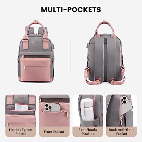 LOVEVOOK Rucksack Damen Klein, Wasserdicht Cityrucksack Handtasche 2 in 1, Mini Tasche Daypack Backpack Women Elegant für Freizeit Schule Reisen Arbeit, Rosa Grau