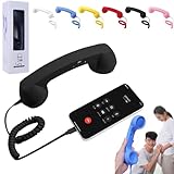 Retro Phone Handset, Type-C Retro Phone Handset for iPhone and Android, Pop Phone RetroHandset, for Cell Mobile Video Conferences, Calls, Meetings (Black)